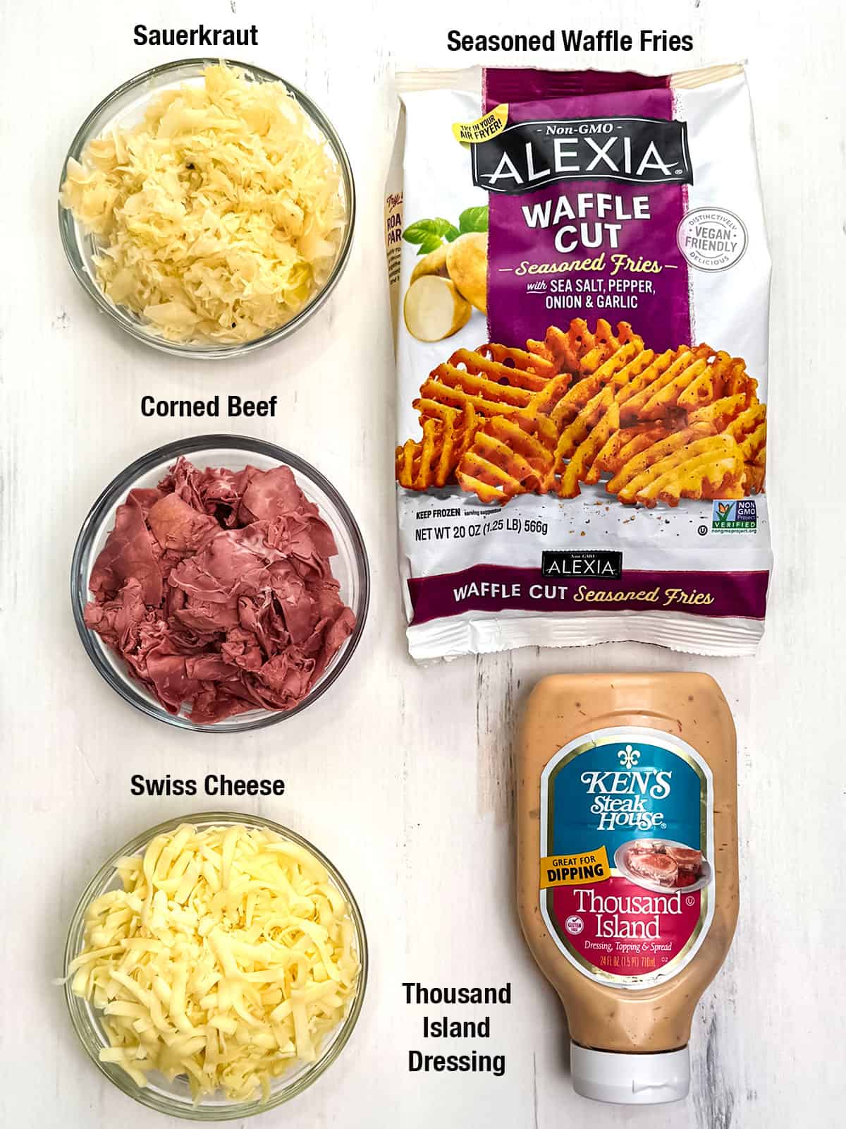 Ingredients for Reuben Waffle Fries Nachos