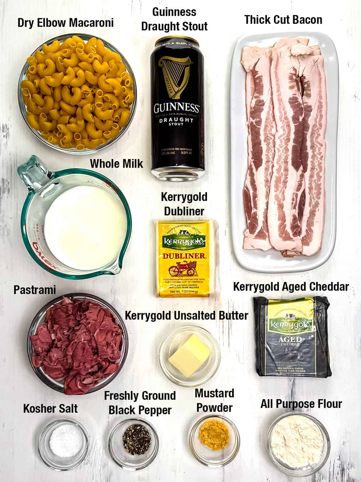 Ingredients for Pastrami and Irish Cheddar Mac & Cheese