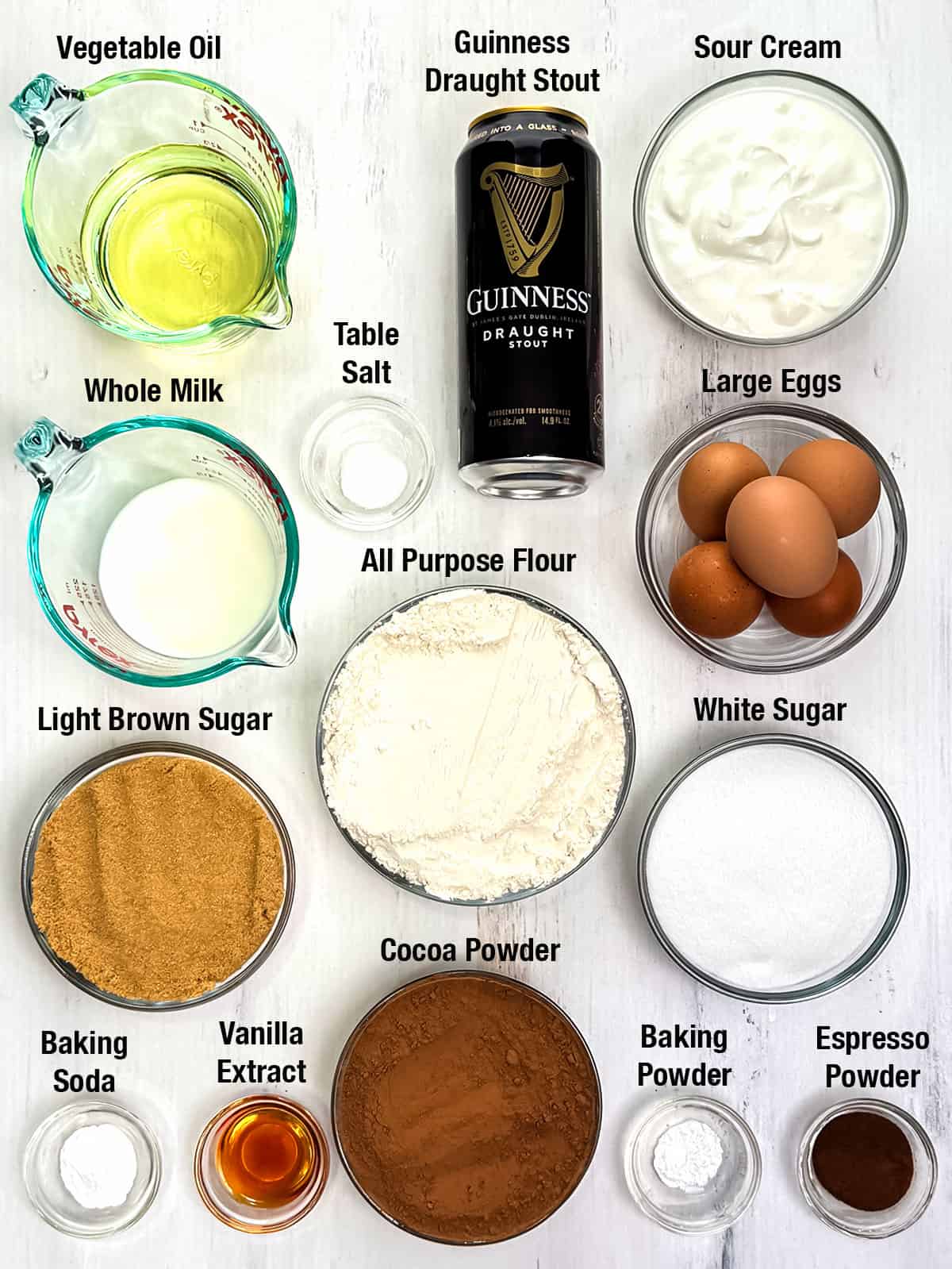 Ingredients for Guinness chocolate Bundt Cake