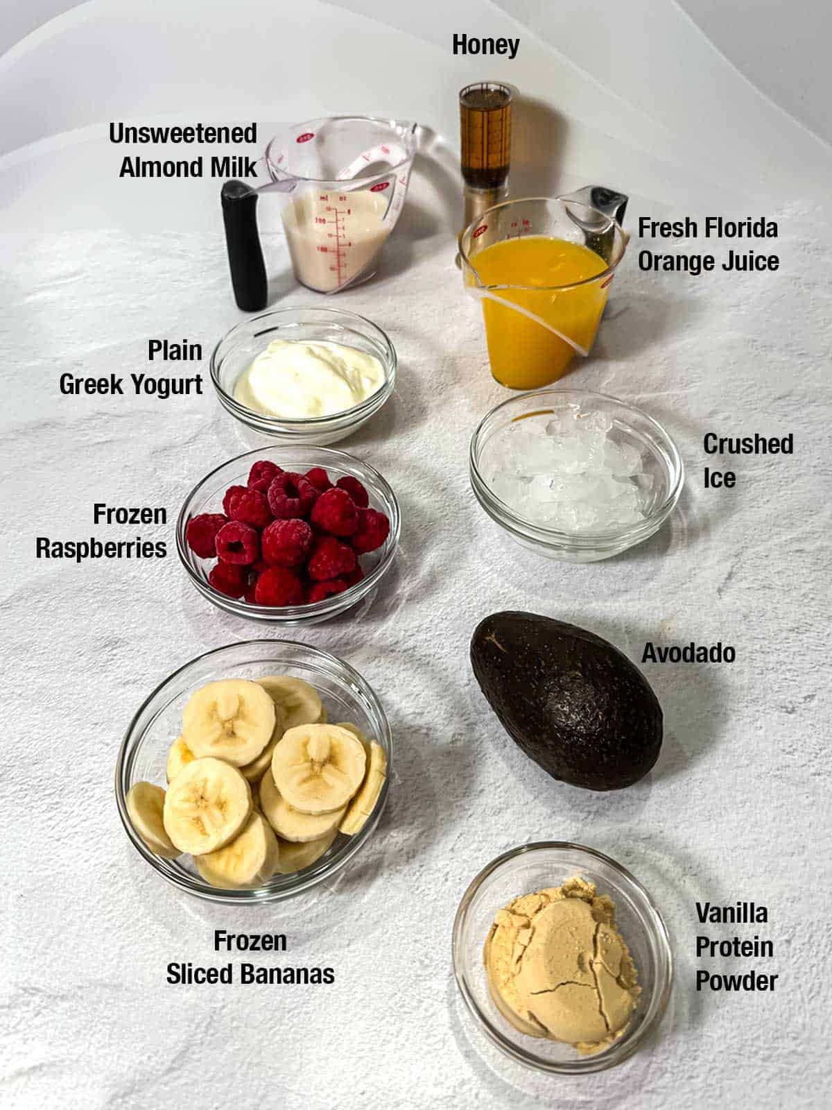 Ingredients for Sunrise OJ Smoothie.