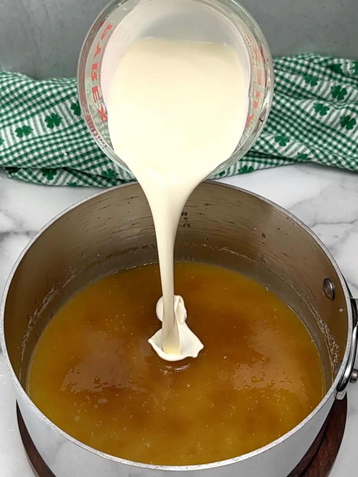 adding cream for glaze