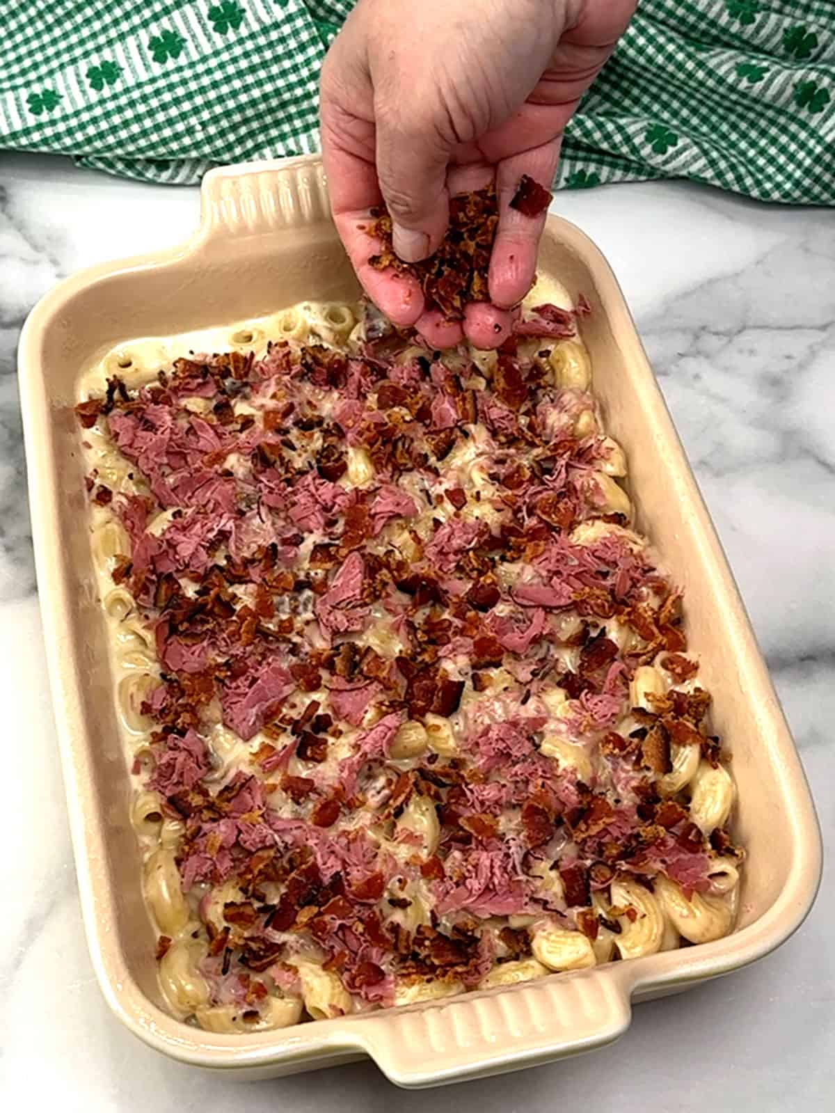 topping with crumbled bacon