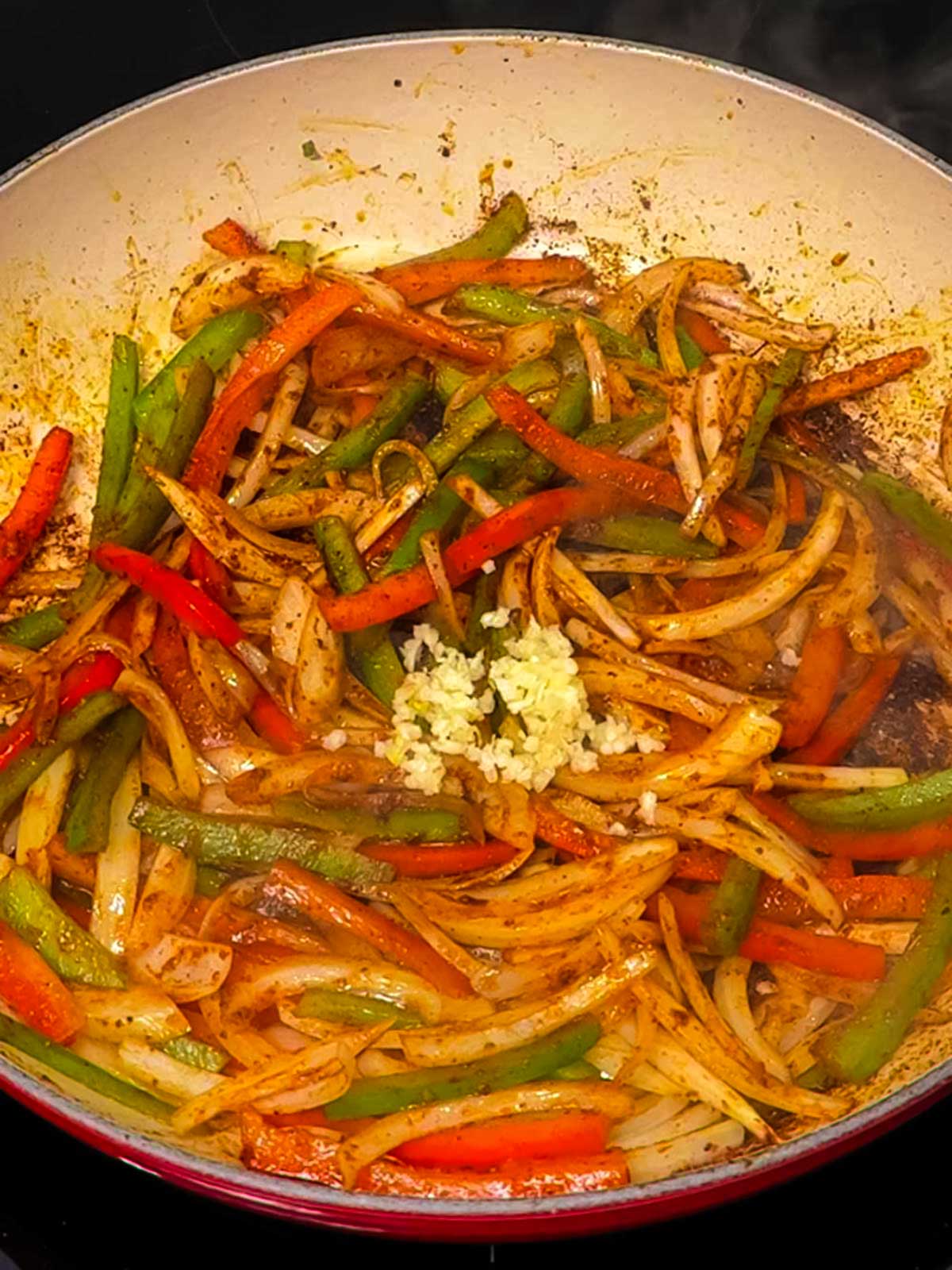 Garlic added to veggies.