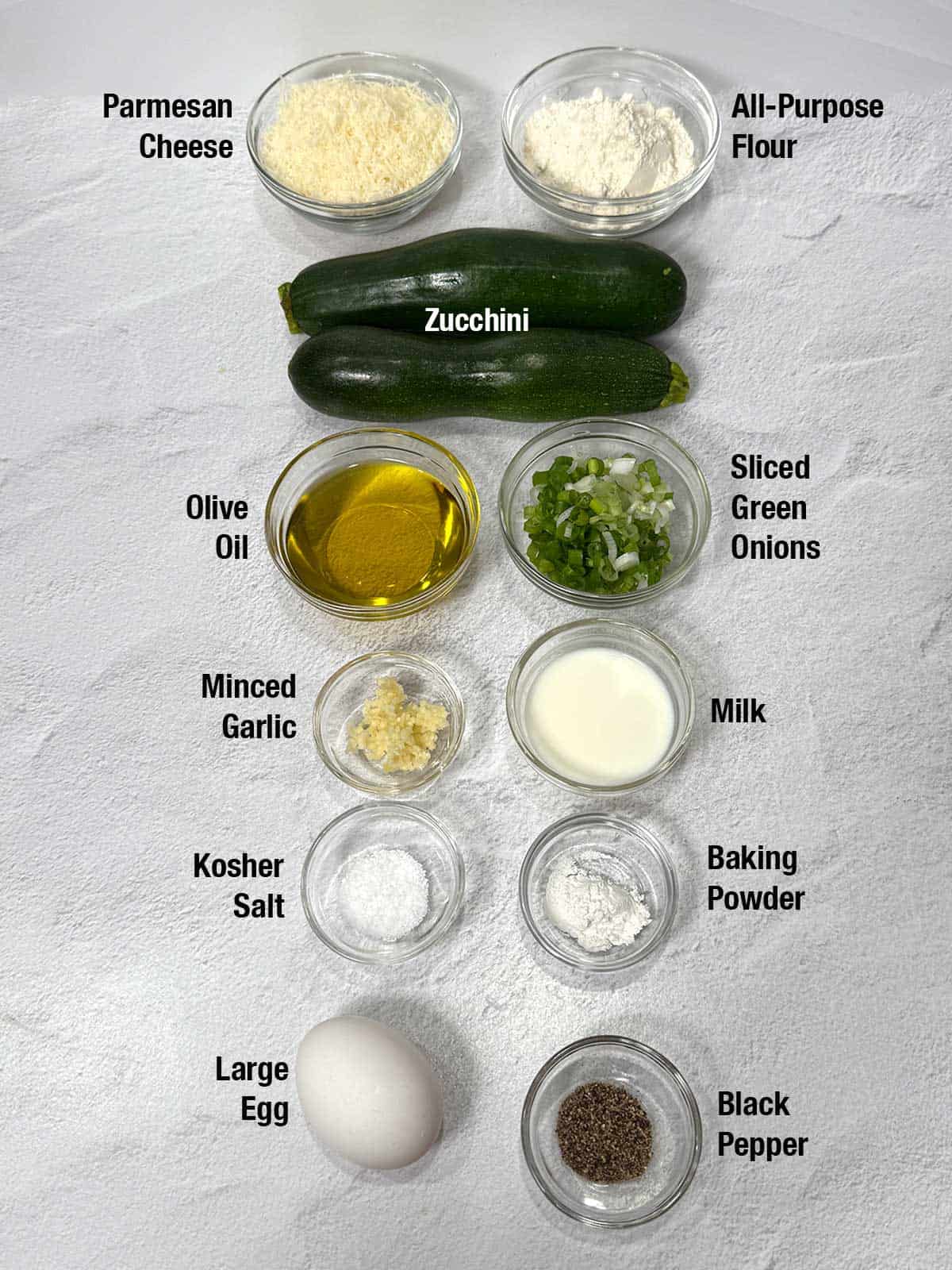 Ingredients for zucchini fritters.