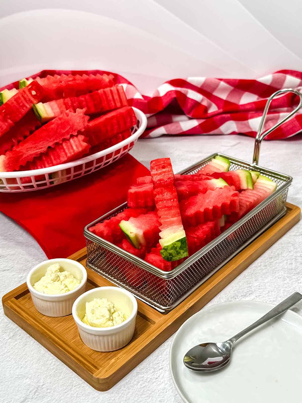Watermelon fries with whipped feta dip.