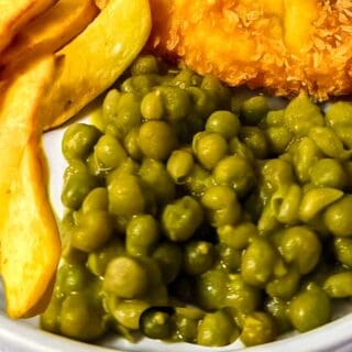 Mushy peas with fish and chips.