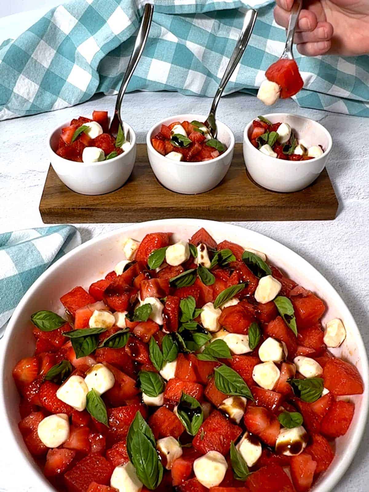 Eating salad with a small fork.