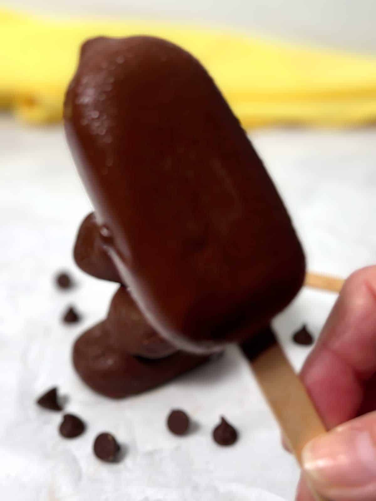 Mini chocolate-dipped ice cream bar.