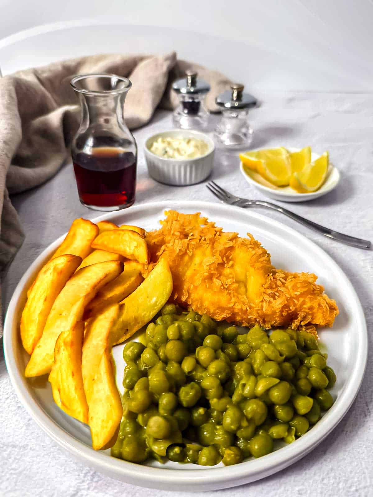 Mushy peas with fish and chips.