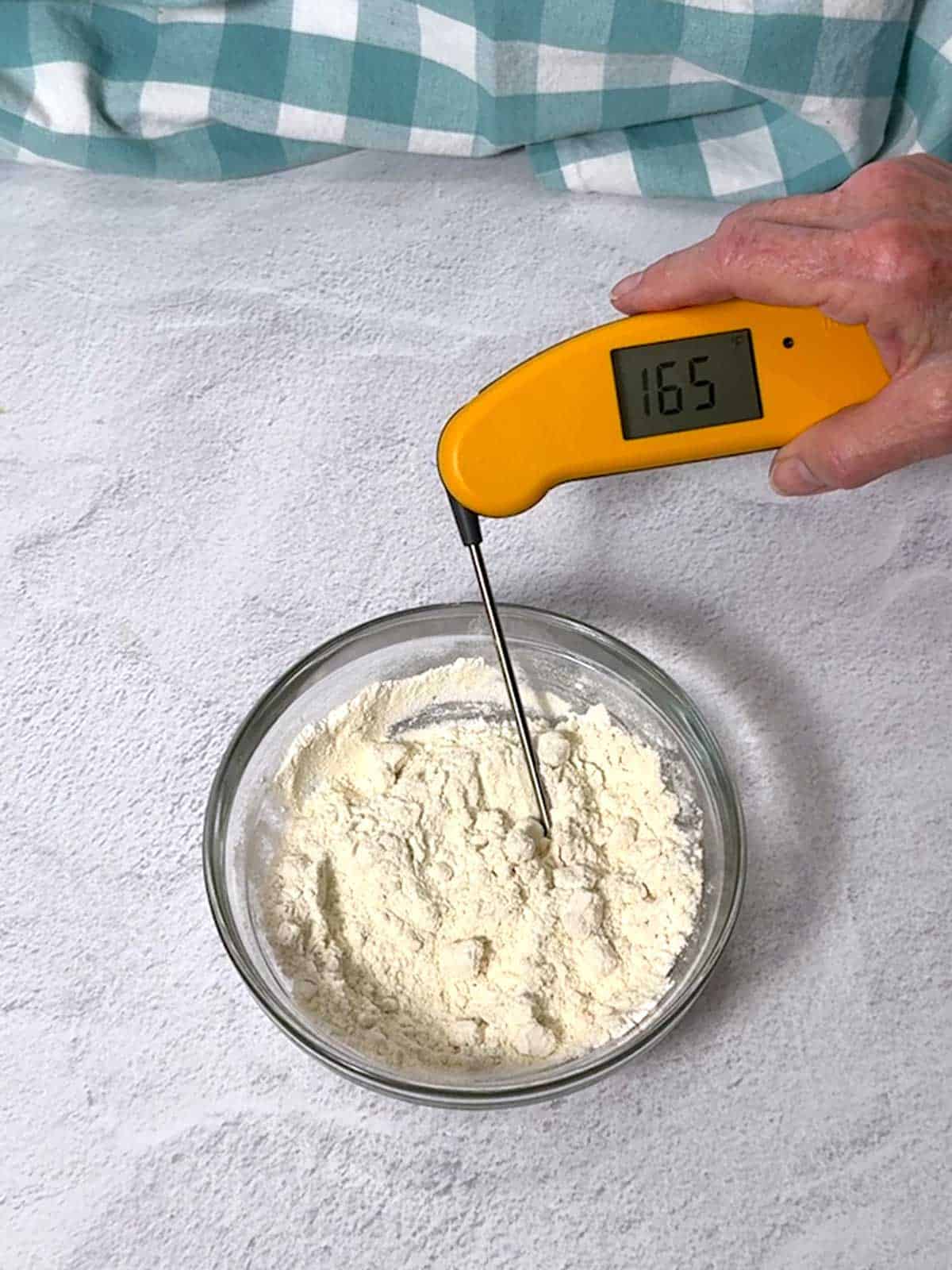 Showing the temperature of the flour after it's been heated.