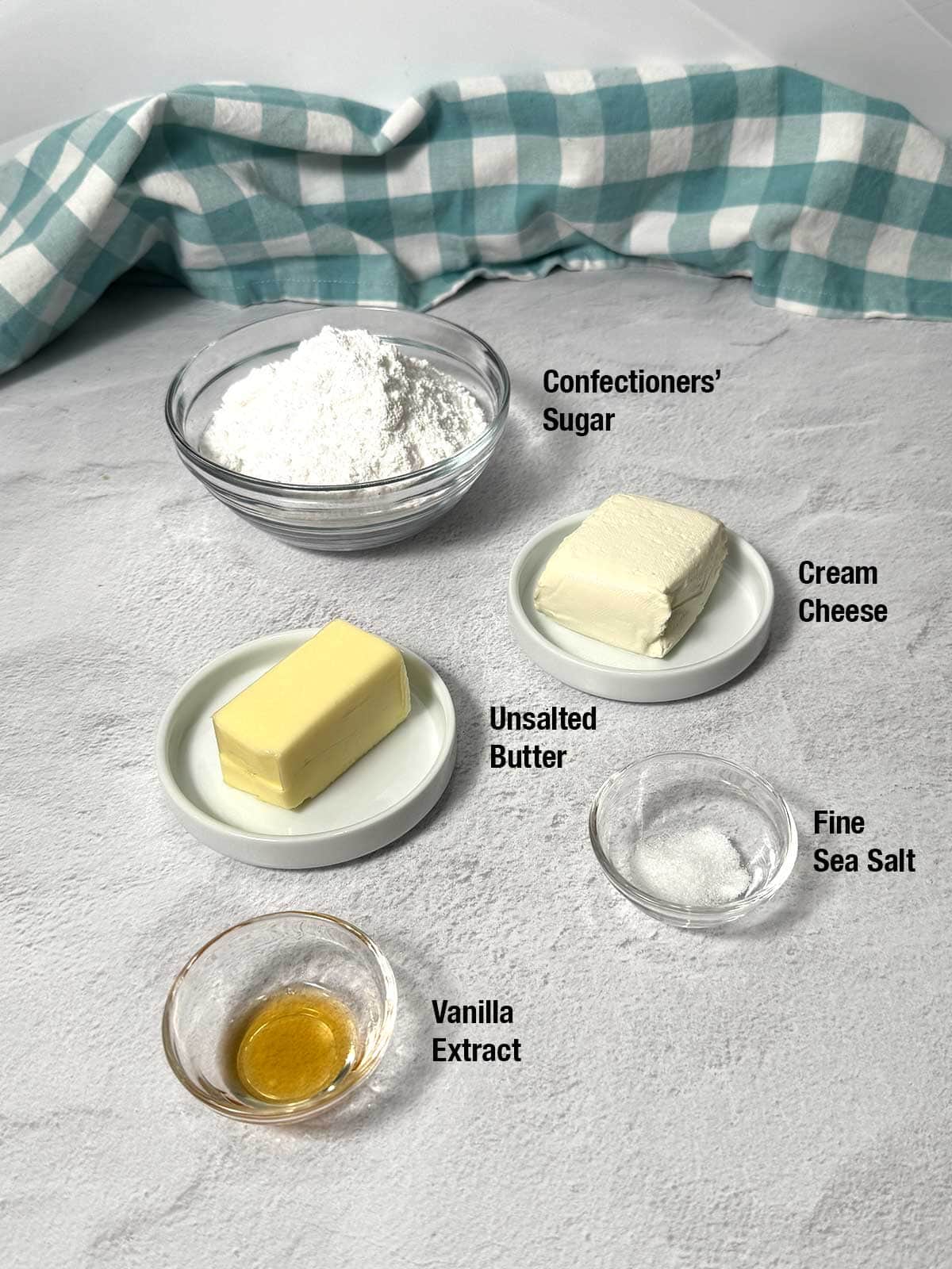Ingredients for cream cheese icing.