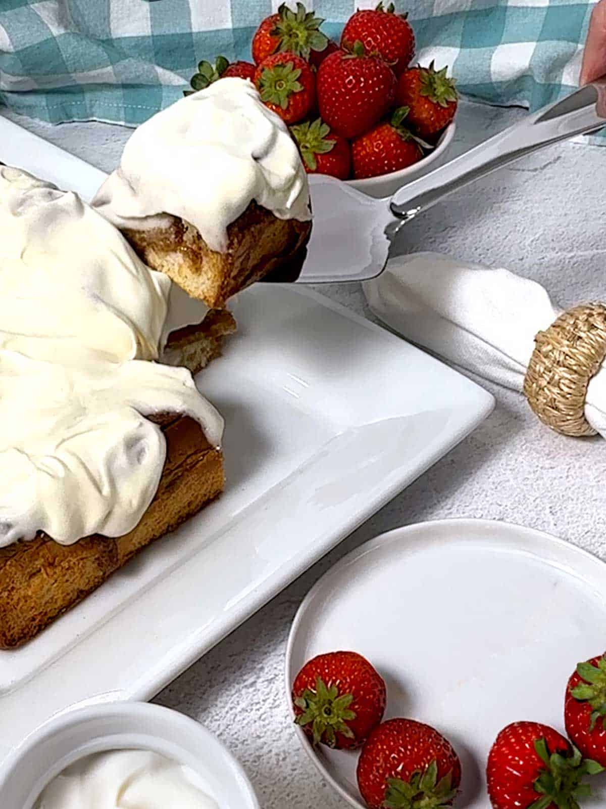 Lazy cinnamon rolls with strawberries.