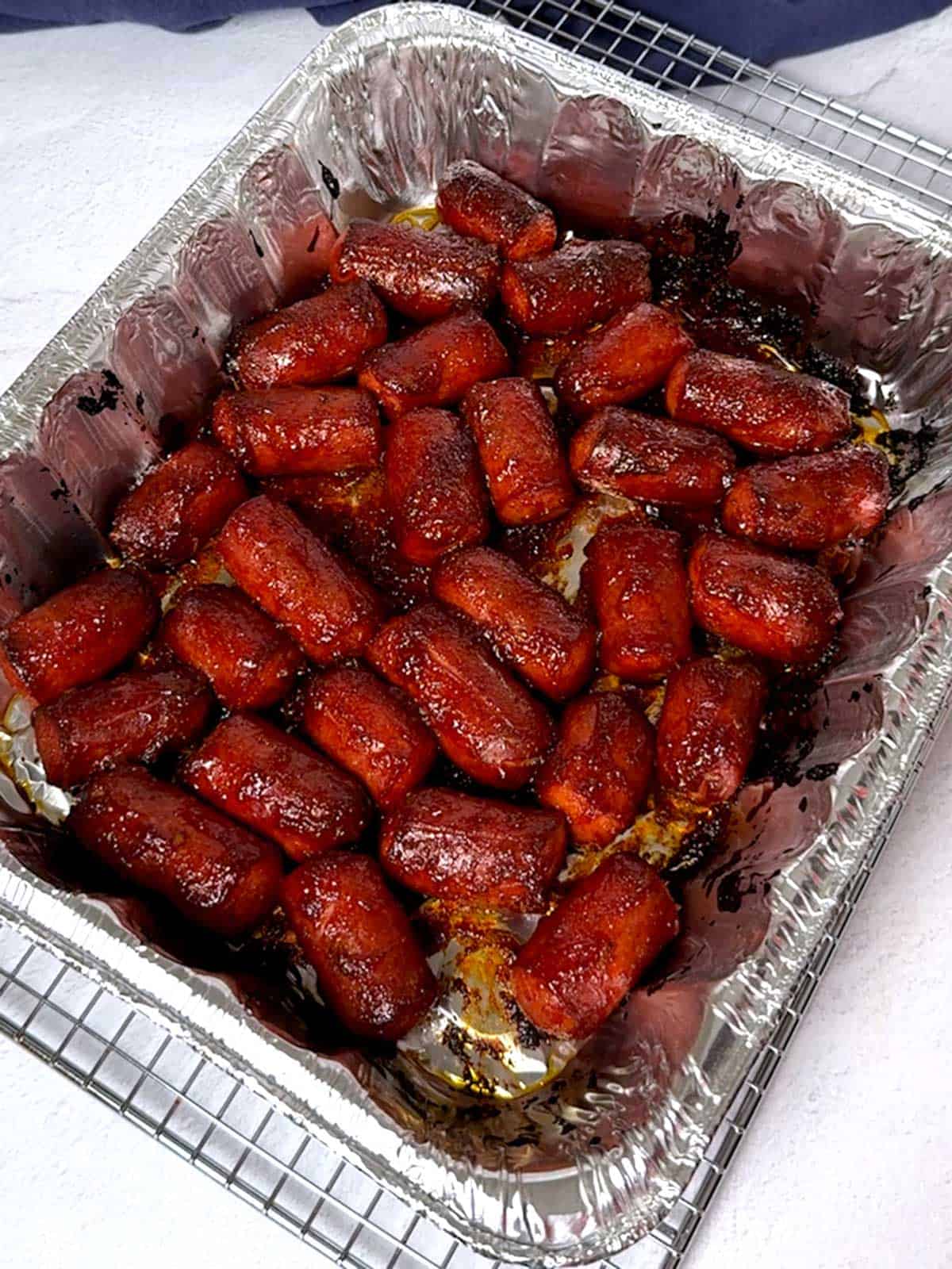 Out of the oven with the set glaze.