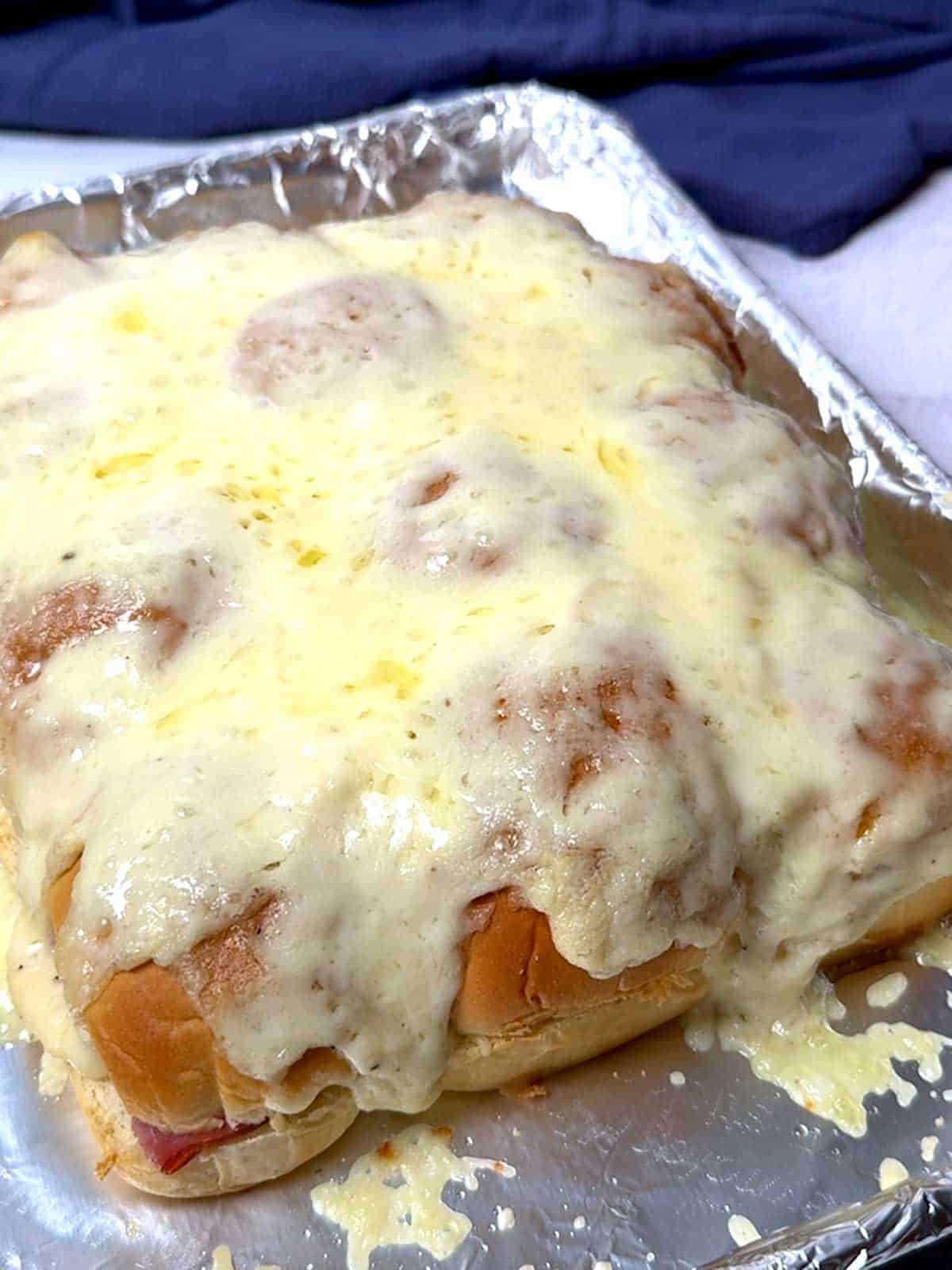 Croque Monsieur Sliders out of the oven.