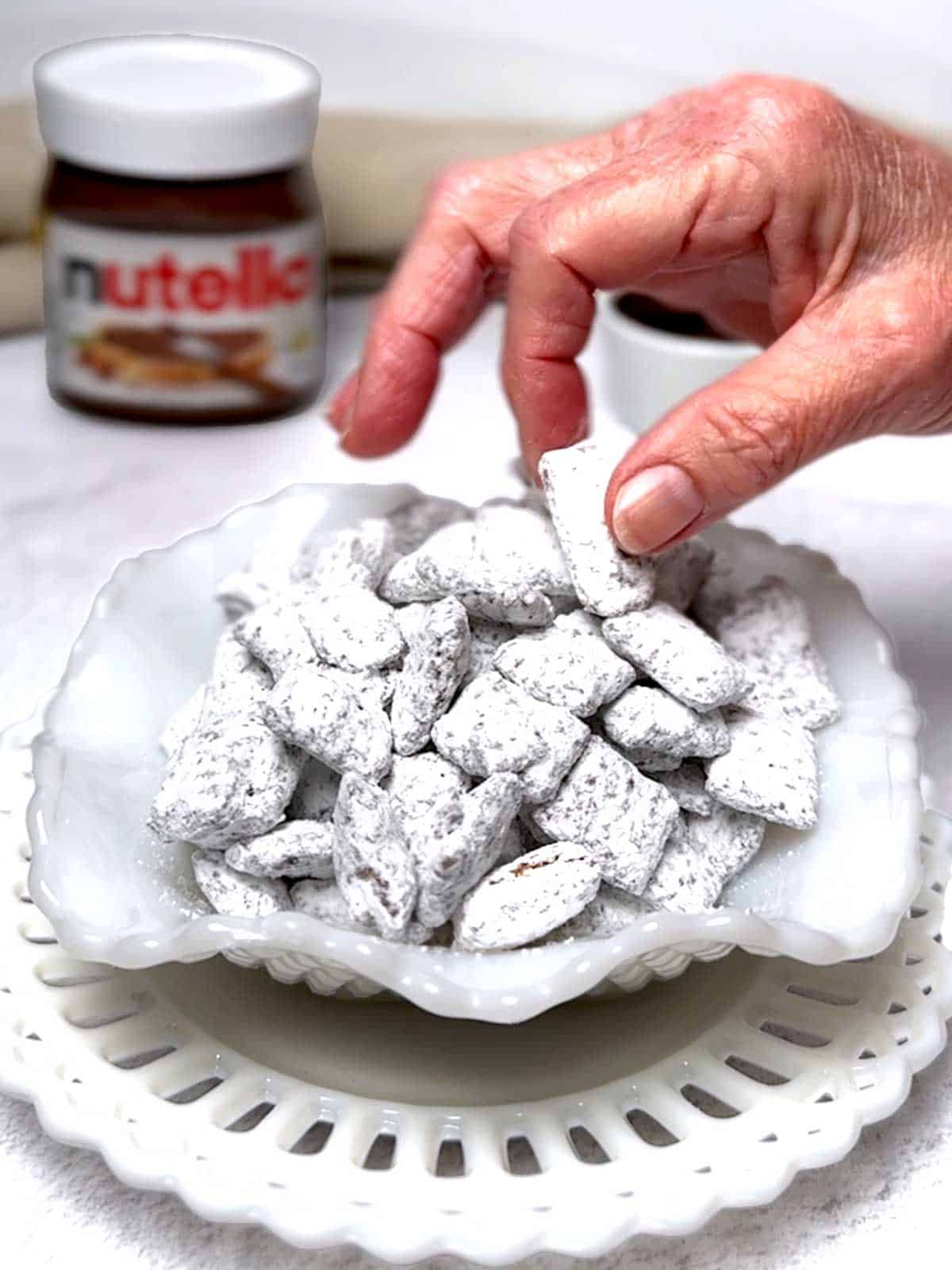 Snacking on the Nutella Puppy Chow.