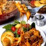 Creamy one-pot Boursin Sausage Rigatoni.