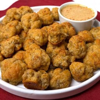 Three cheese sauaage balls with Maple Dijon dipping sauce.