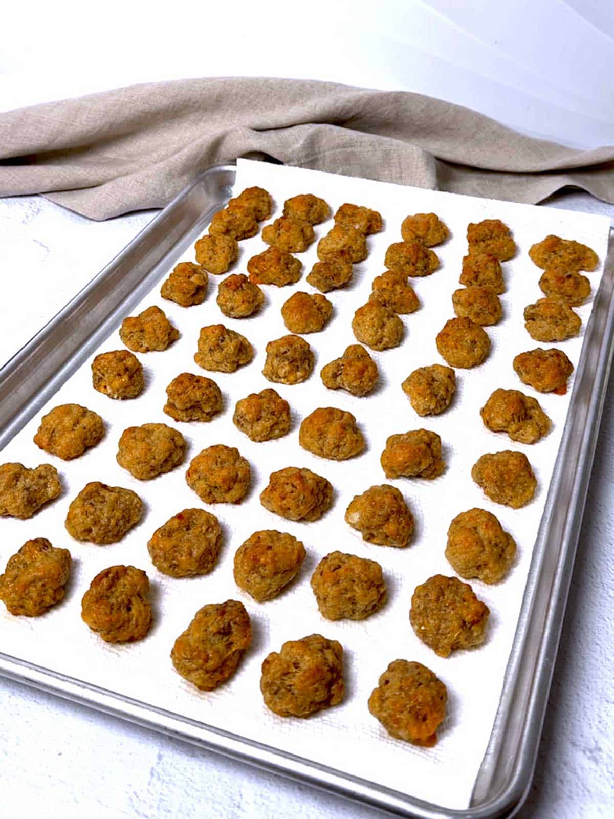 Sausage balls draining.