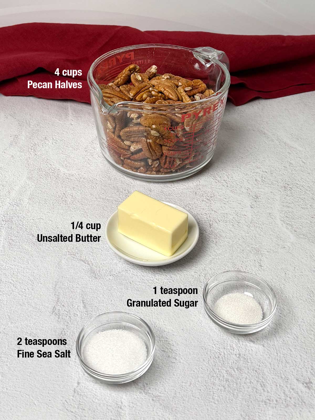 Ingredients for roasted pecans.