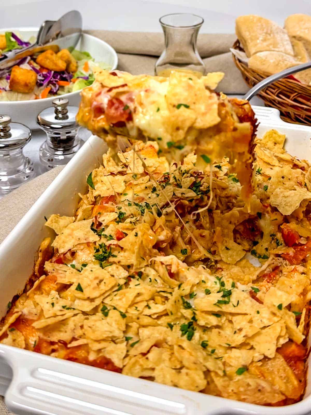 Serving King Ranch Casserole.