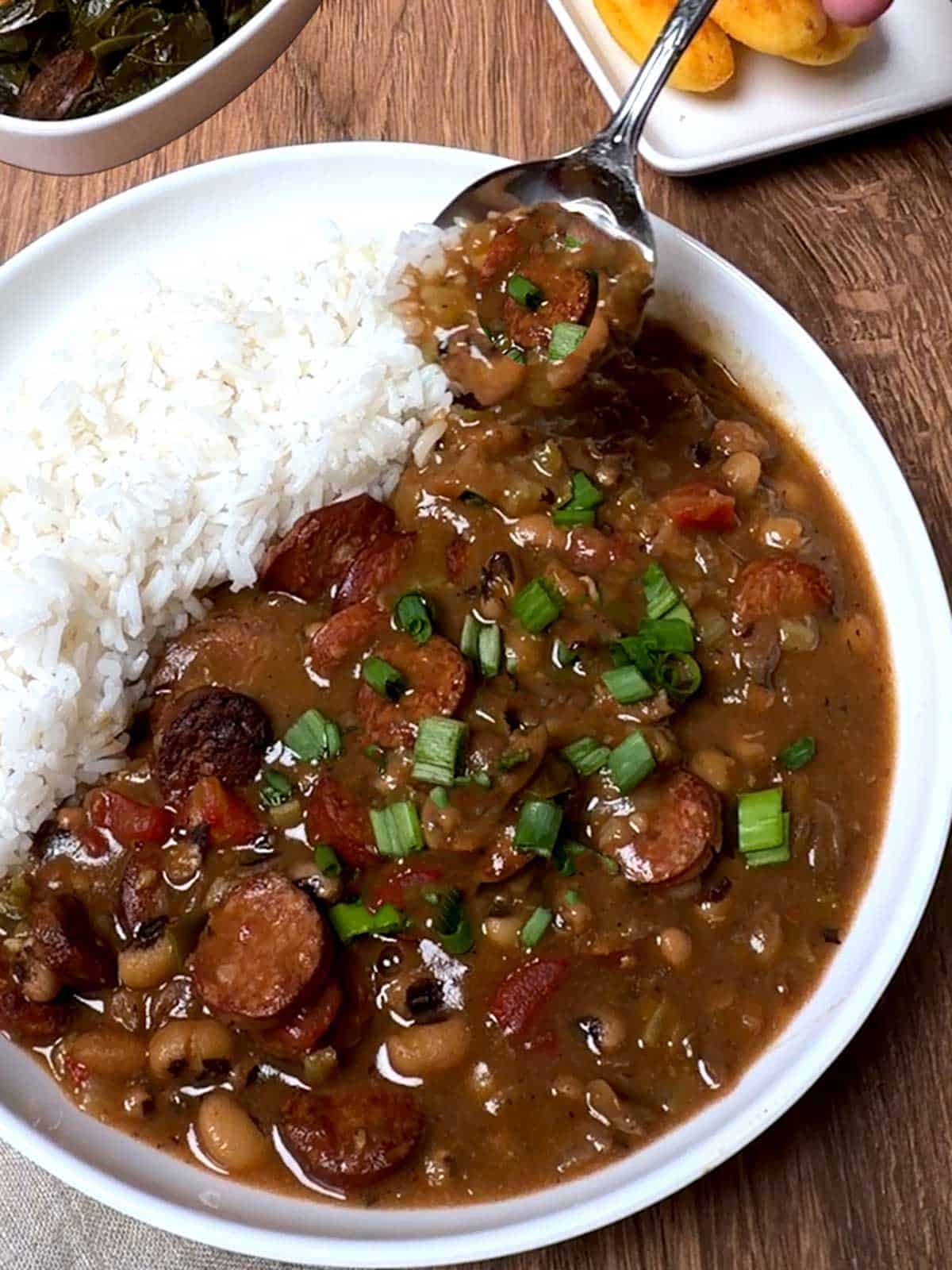Black-eyed pea gumbo with rice.