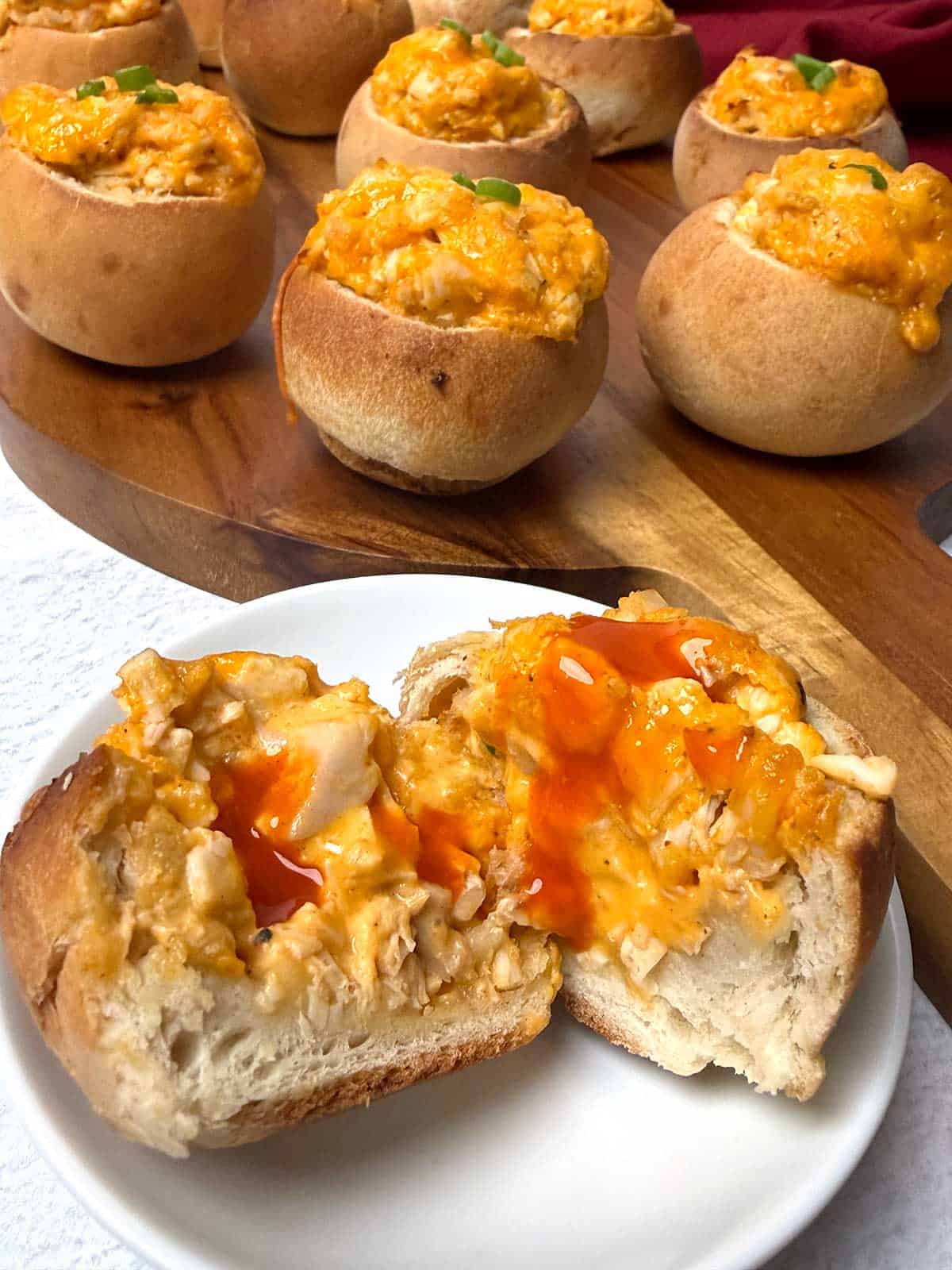 Buffalo chicken mini bread bowls.