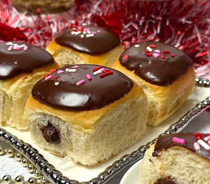 Chocolate-Filled Valentine Sweet Hawaiian Rolls.