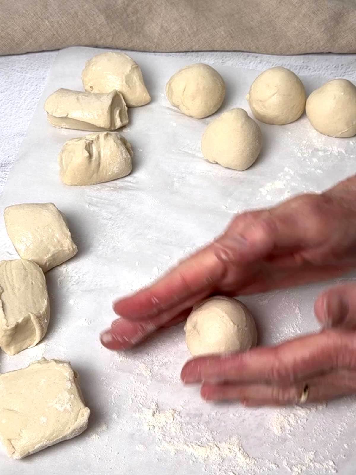 Forming the dough into balls.
