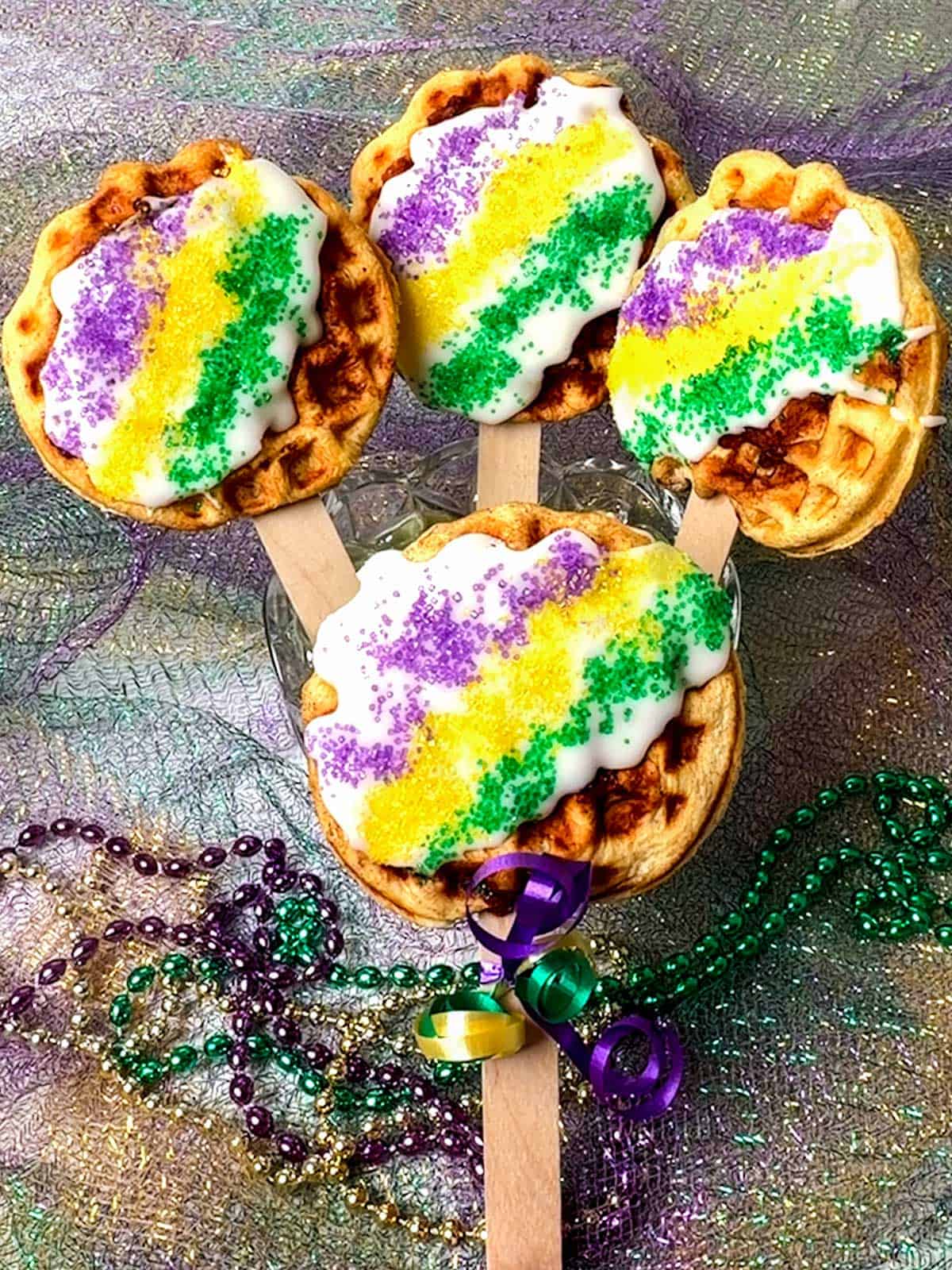 King Cake Waffle Pops.