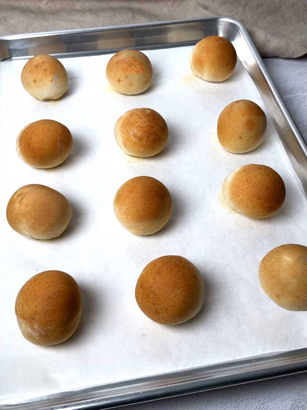 Rolls for mini bread bowls out of the oven.