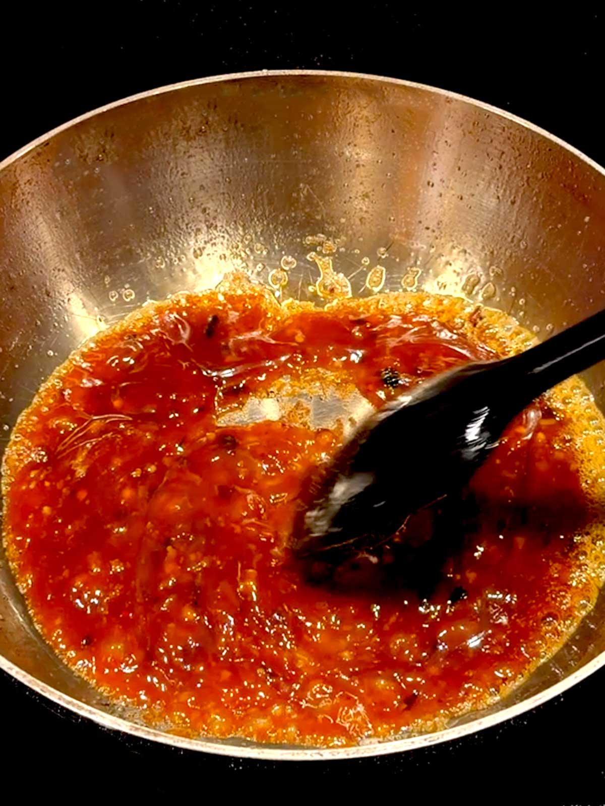 Making the sauce.