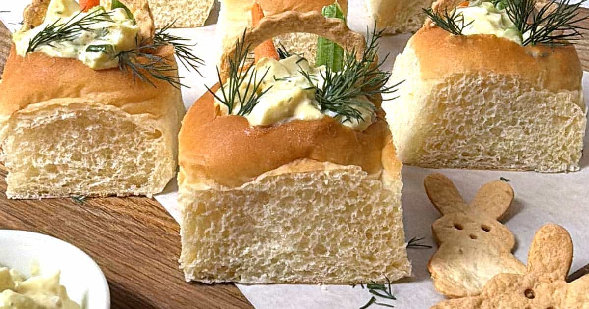 Easter basket egg salad rolls.