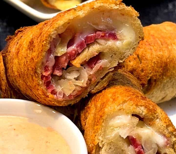 Air Fryer Crispy Reuben Rollups.