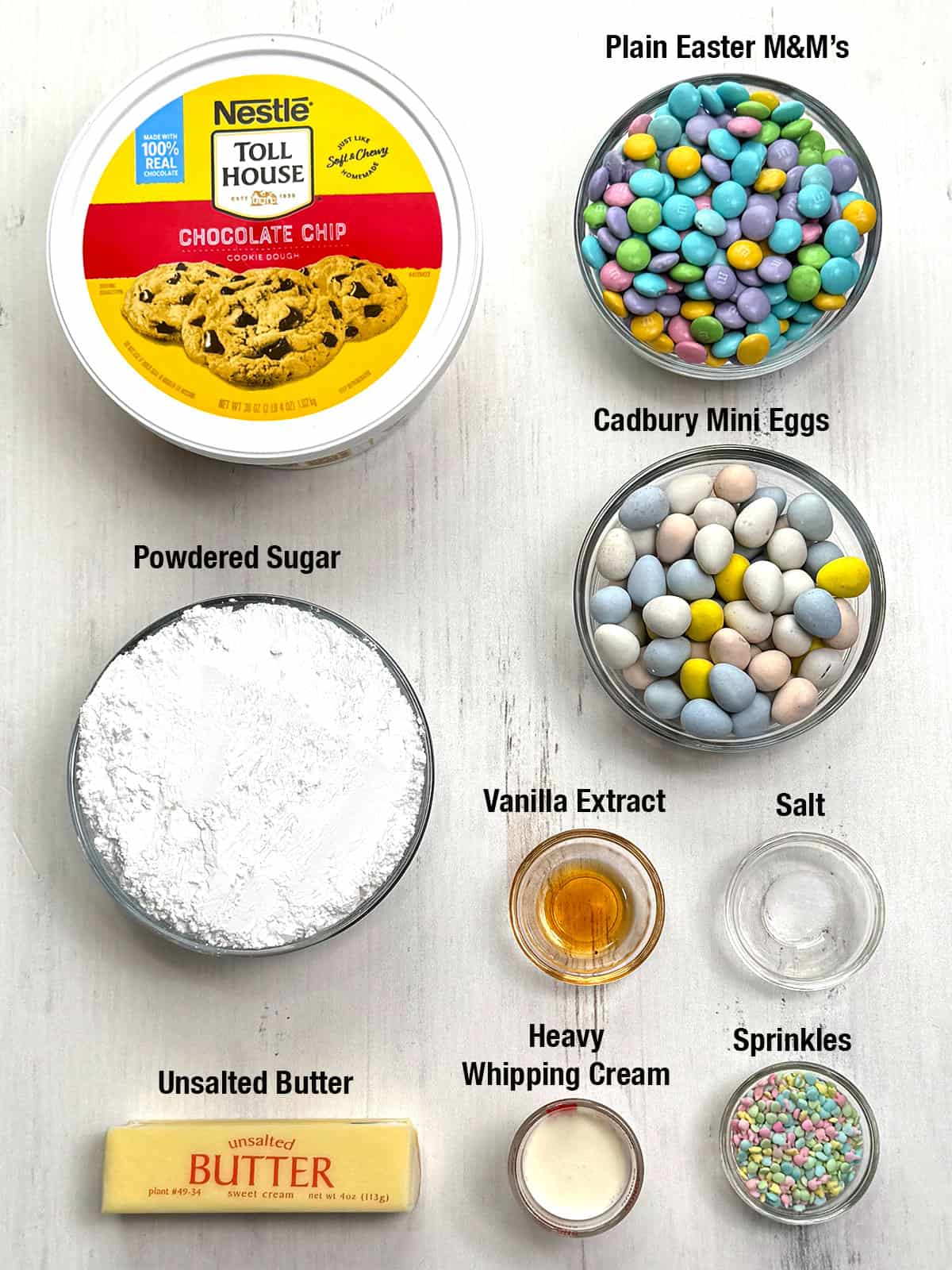 Ingredients for Easy Easter Chocolate Chip Cookie Cake