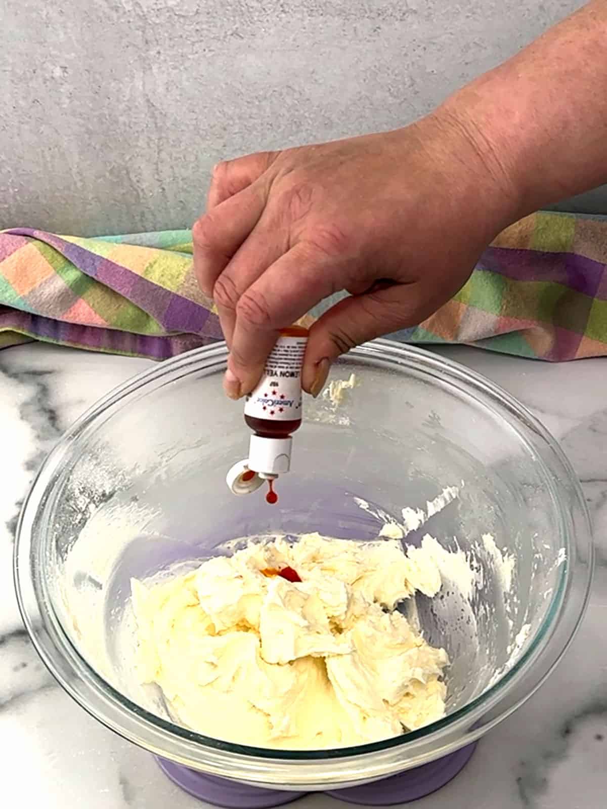 adding yellow gel food coloring