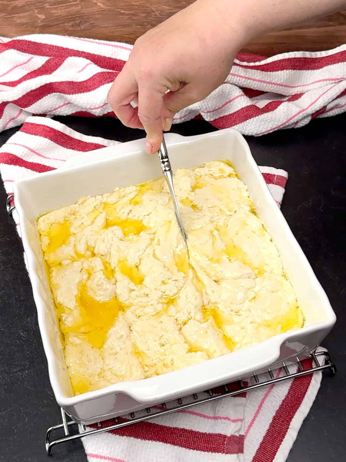 cutting unbaked dough