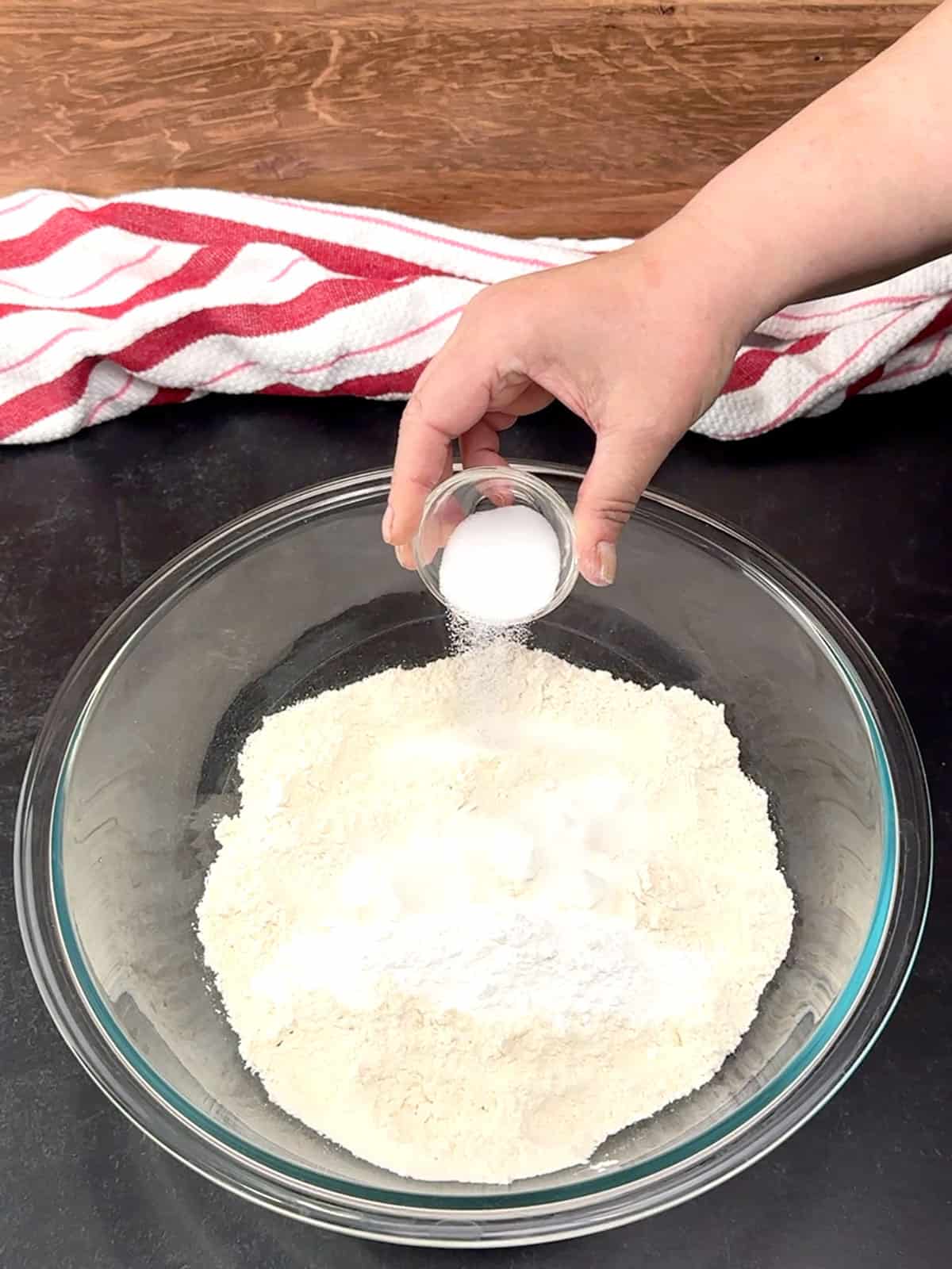 combining dry ingredients in a large bowl
