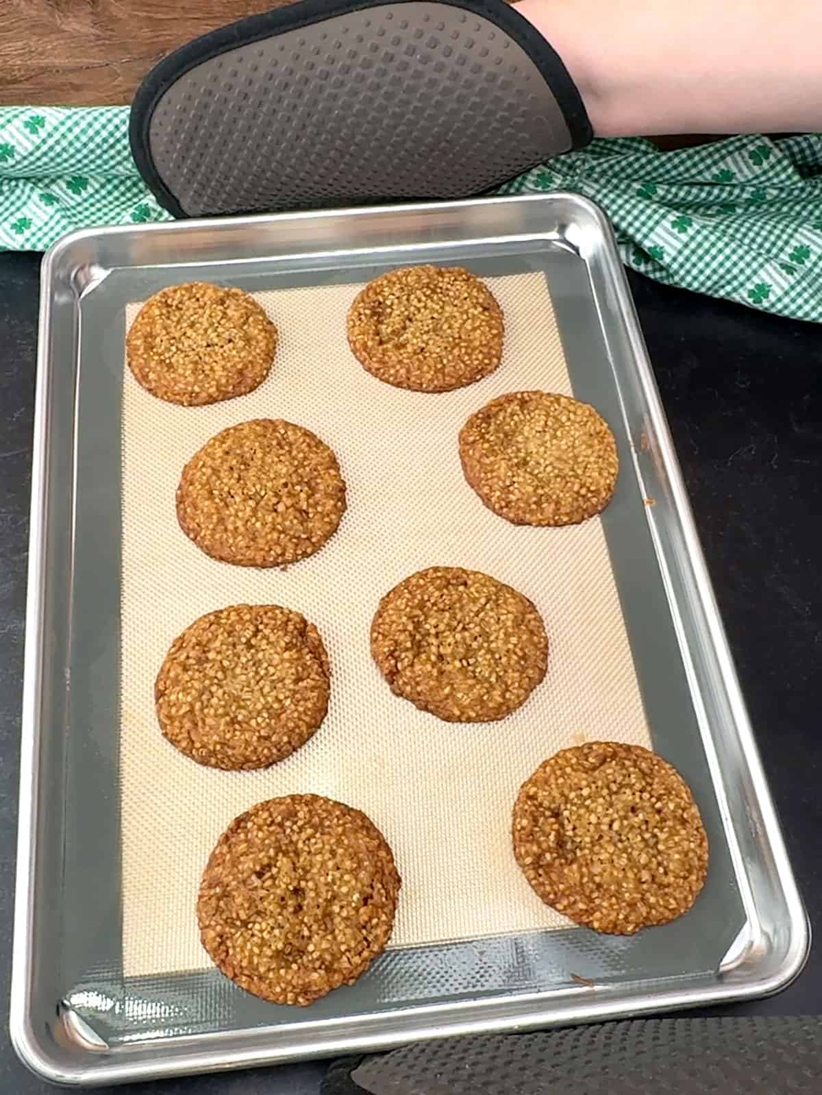 Irish steel-cut oatmeal cookies out of oven