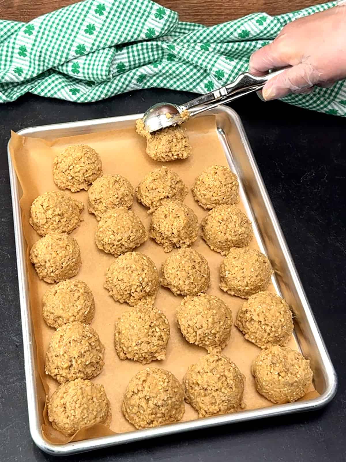portioning Irish steel-cut Oatmeal cookie dough into balls