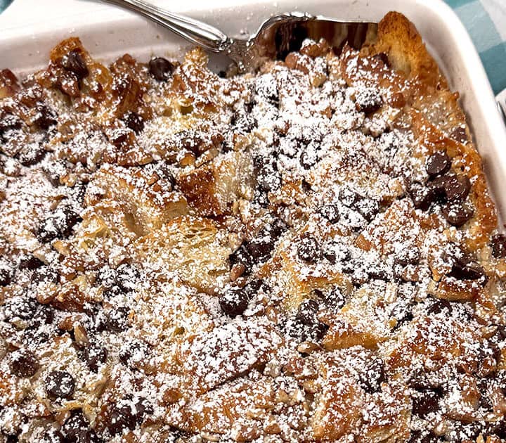 Easy Chocolate Pecan Croissant Casserole