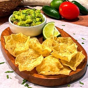 Homemade guacamole with tortilla chips.