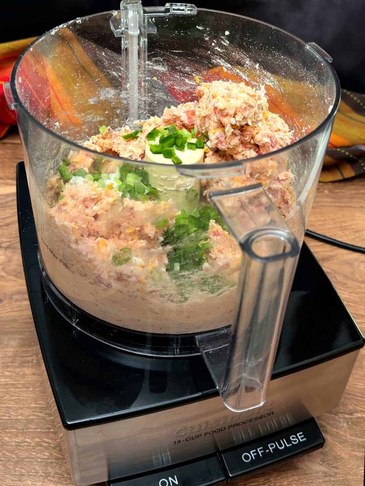 Sausage mixture in food processor.