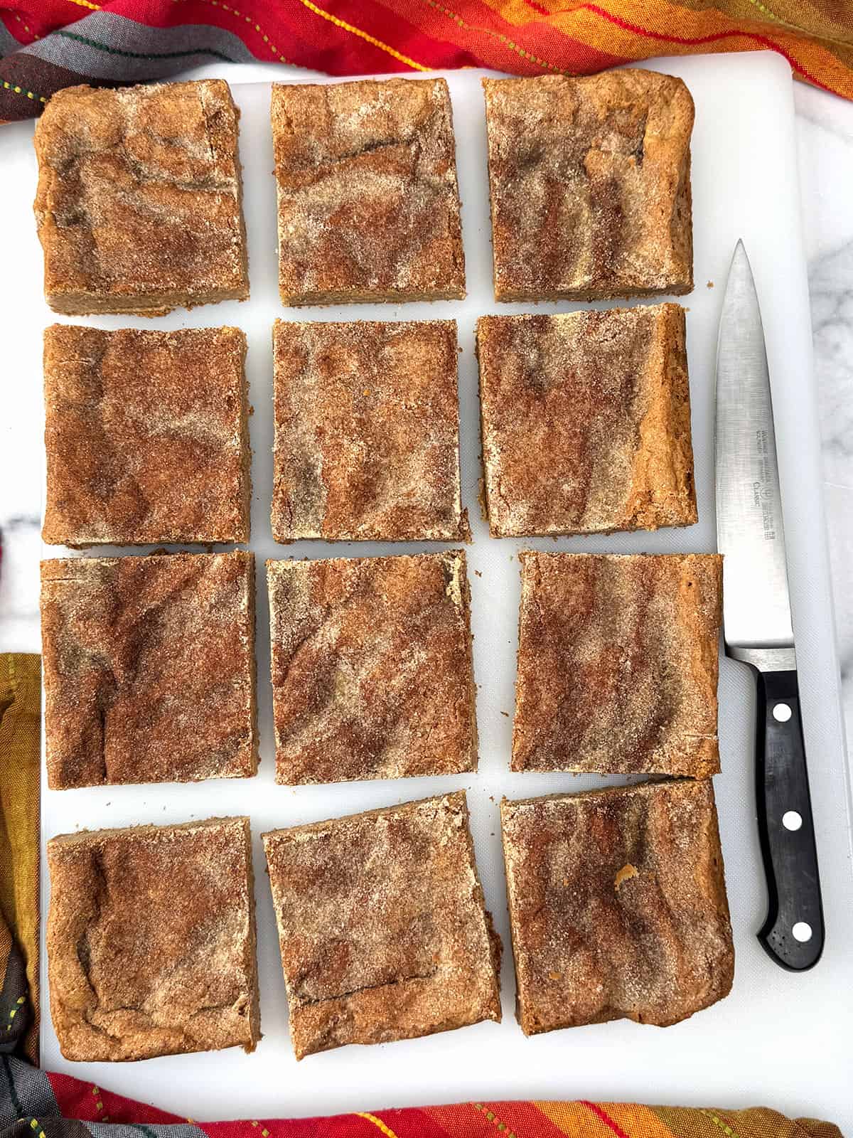 Cinnamon Sugar Churro Blondies cut into squares