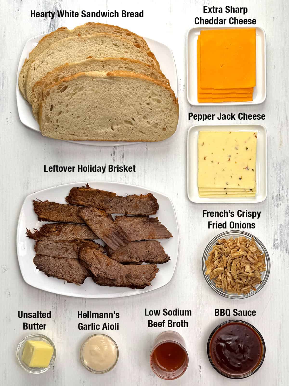 Ingredients for Ultimate BBQ Brisket Melt Sandwich