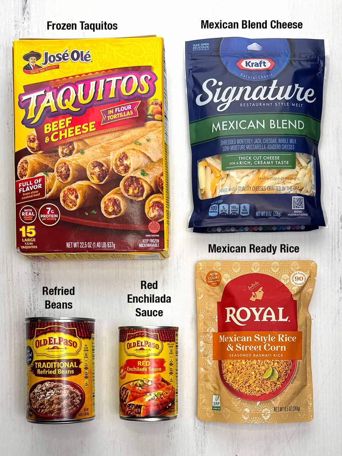 Ingredients for Easy Taquito Casserole with Beans & Rice