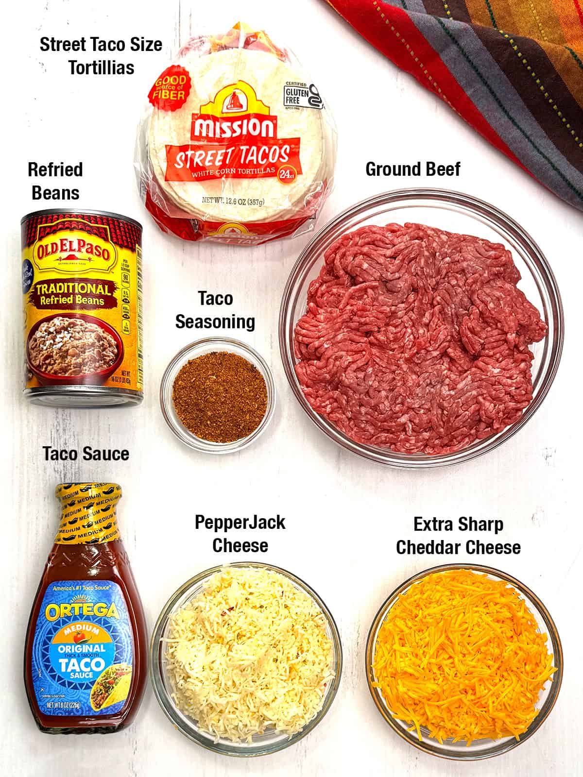 Ingredients for Mini Oven-Baked Crispy Beef & Bean Tacos