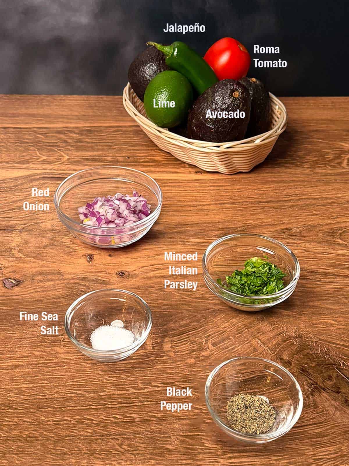 Ingredients for chunky homemade guacamole.