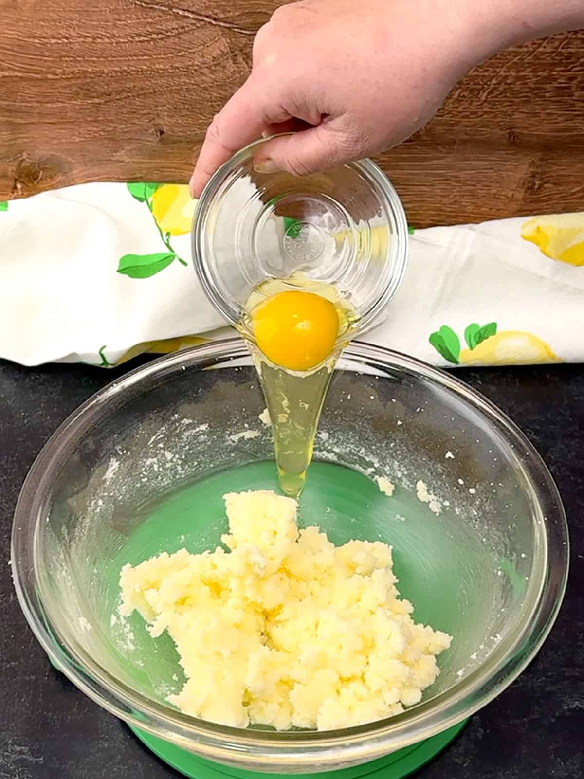 adding eggs
