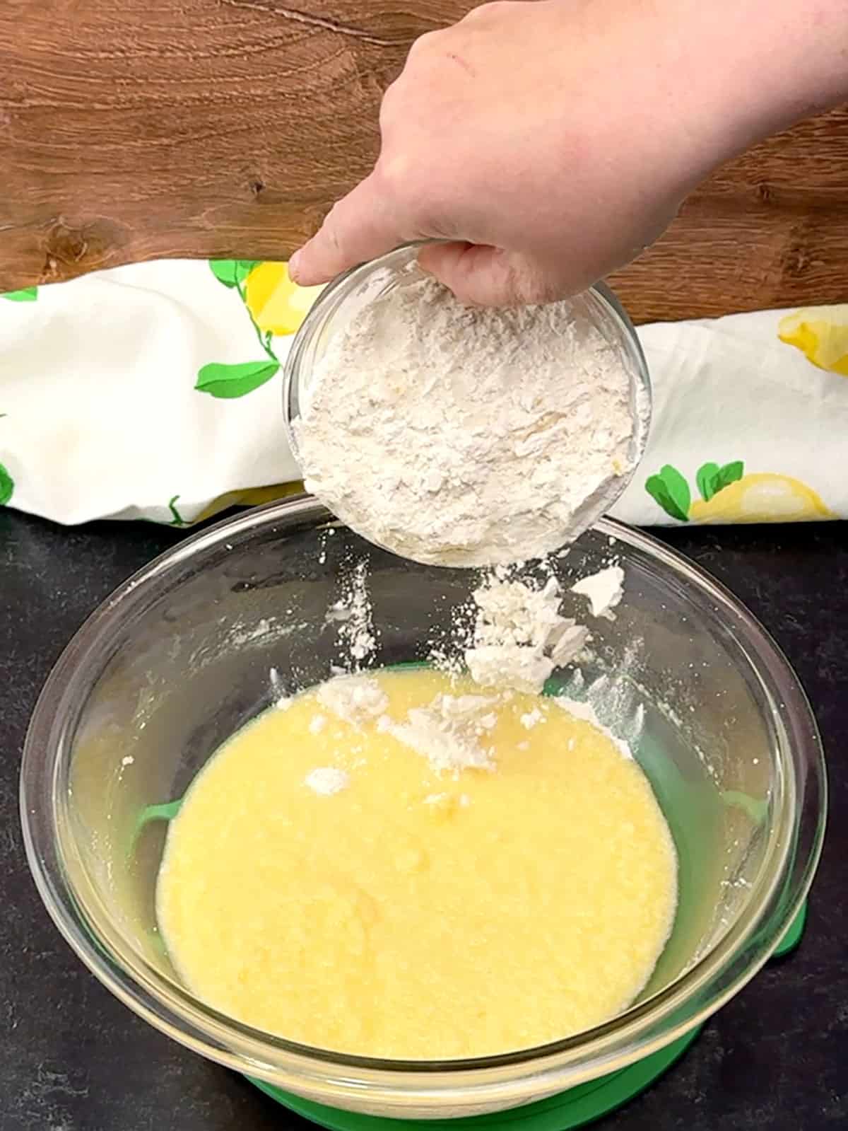 adding ⅓ flour mixture