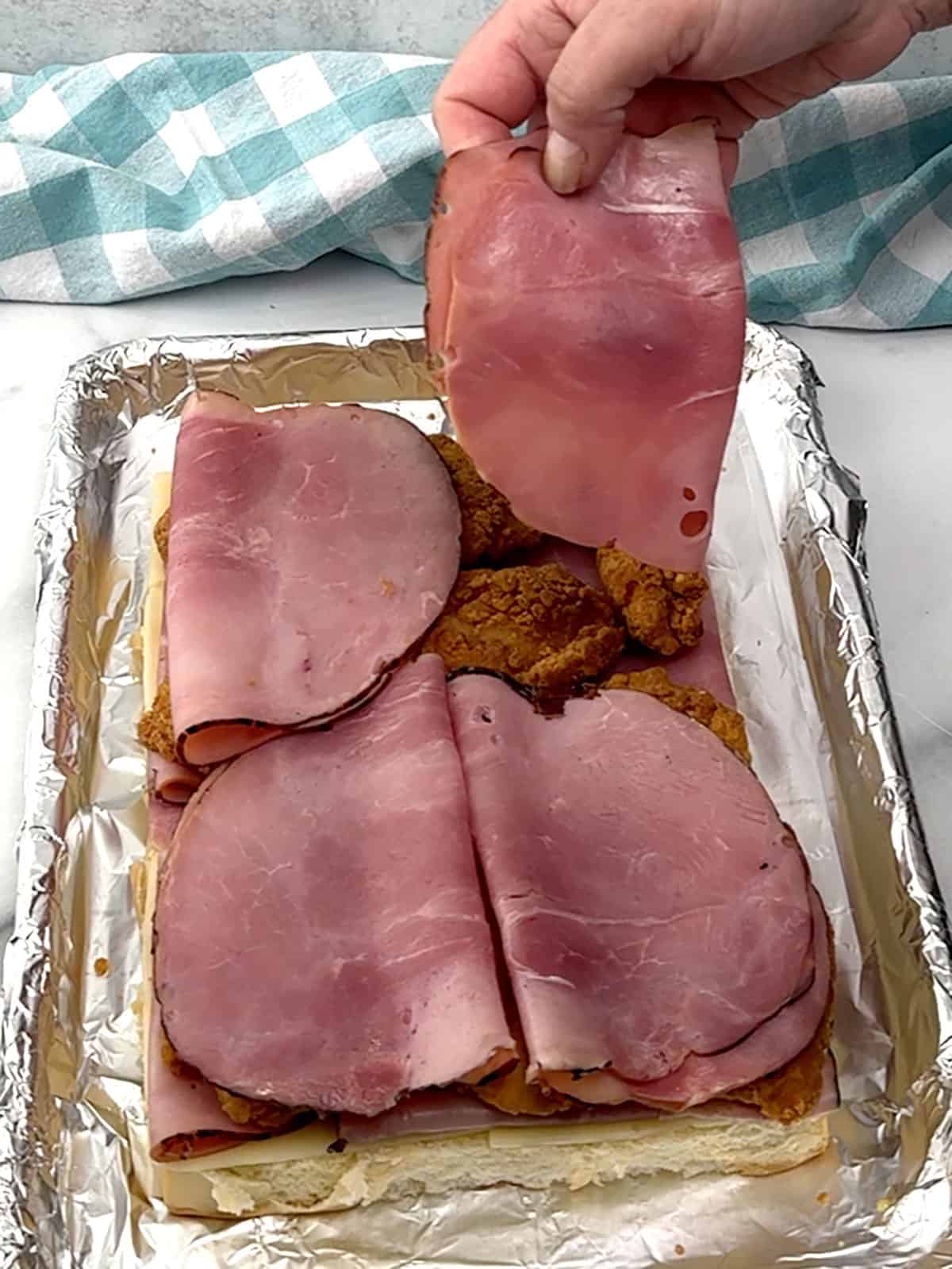 ham on top of chicken